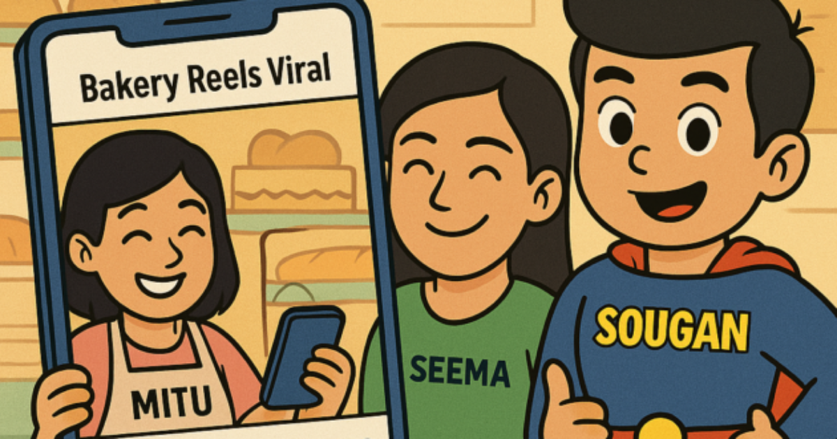 SEO comic story showing Sougan guiding Mitu and Seema on how to handle viral comments and trolls with smart digital marketing replies