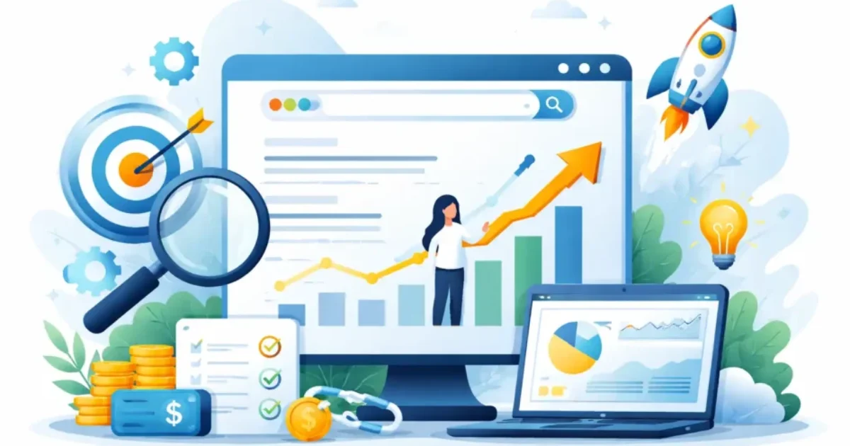 seo purpose illustrated through organic search growth, website analytics, and content optimization