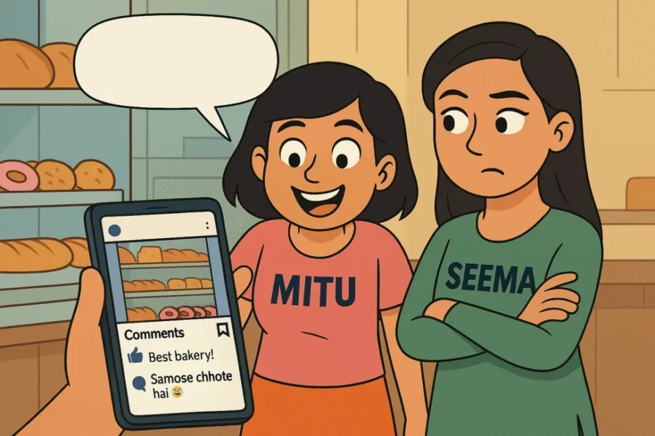 Mitu shows Seema new comments on her phone while Seema spots a mystery commenter