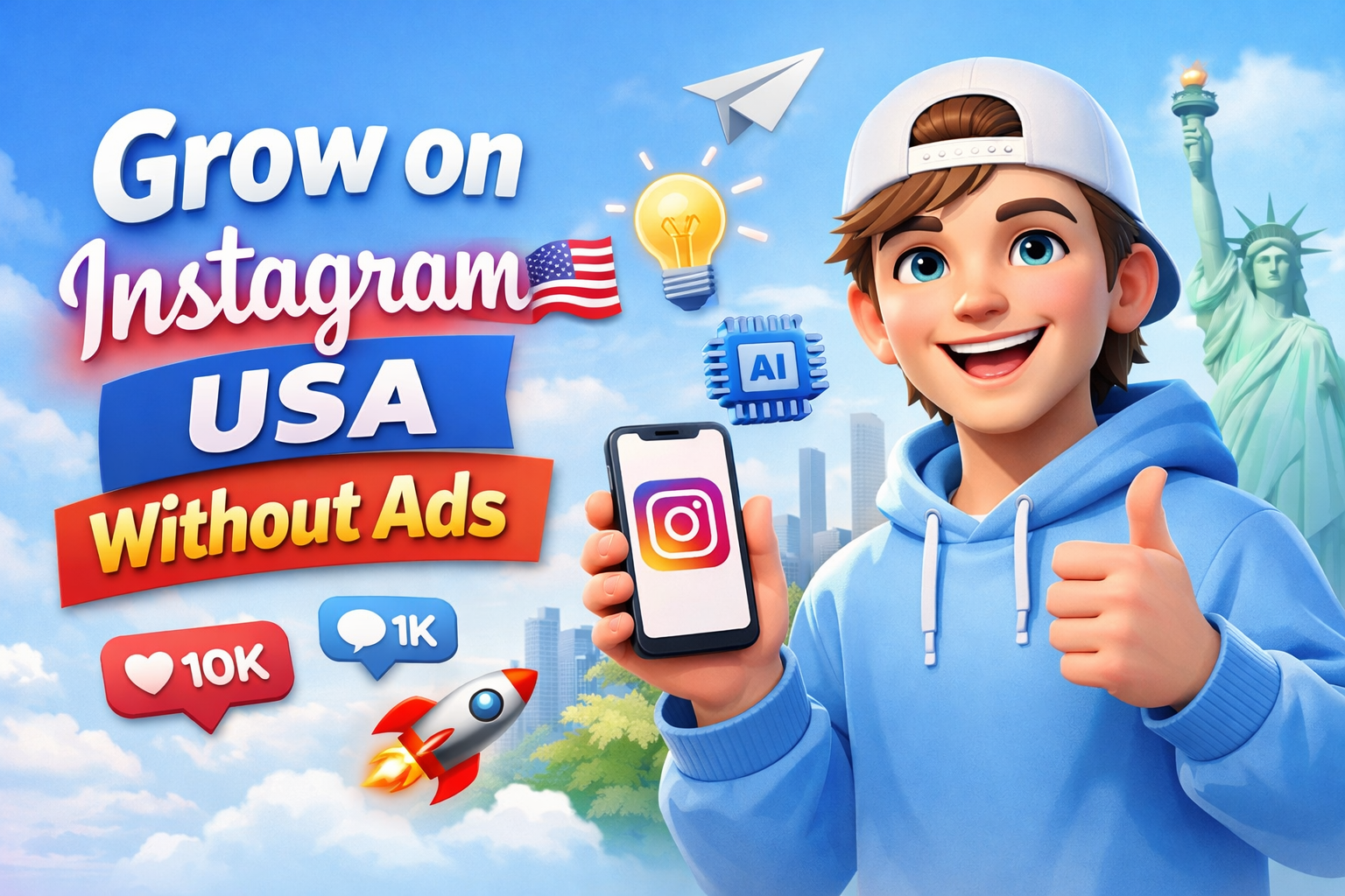 grow on Instagram USA without ads