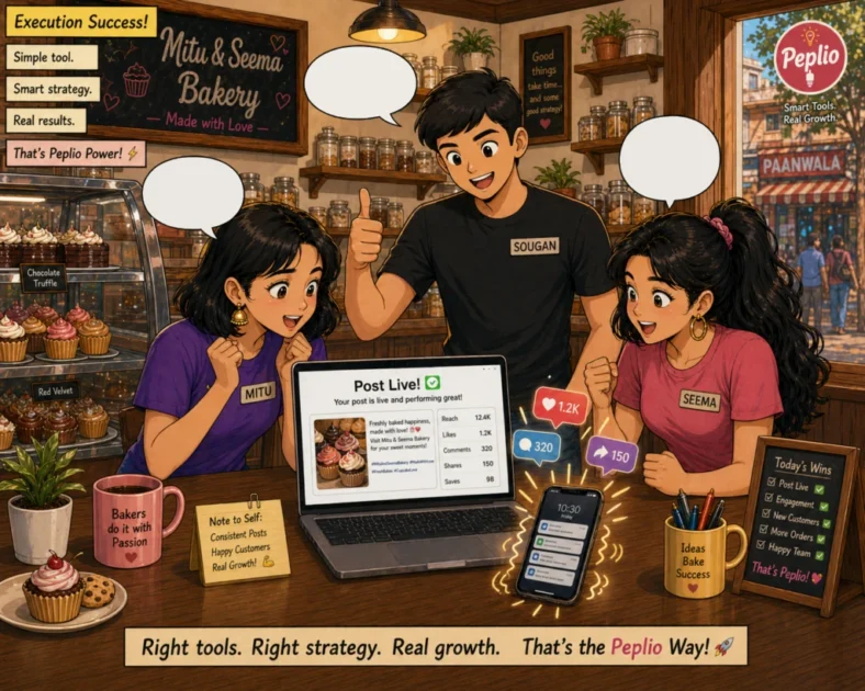 Seema and Sougan list speed fixes on a chalkboard at the chai stall.