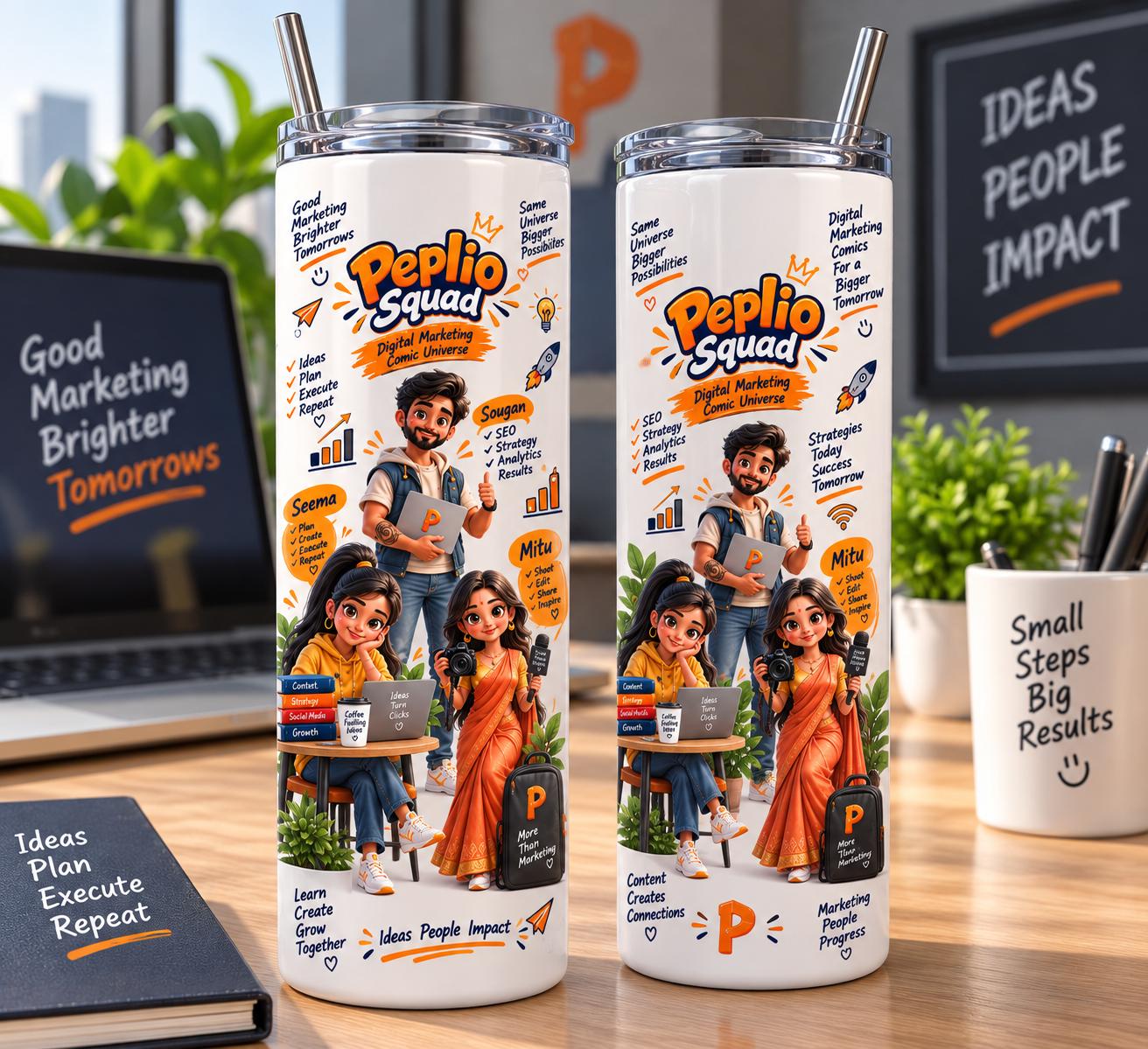 Peplio Squad Tumbler Bottle — Digital Marketing Comic Universe | 20oz Insulated - Image 5