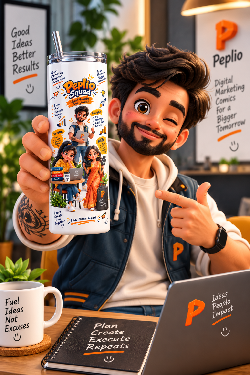 Peplio Squad Tumbler Bottle — Digital Marketing Comic Universe | 20oz Insulated - Image 4