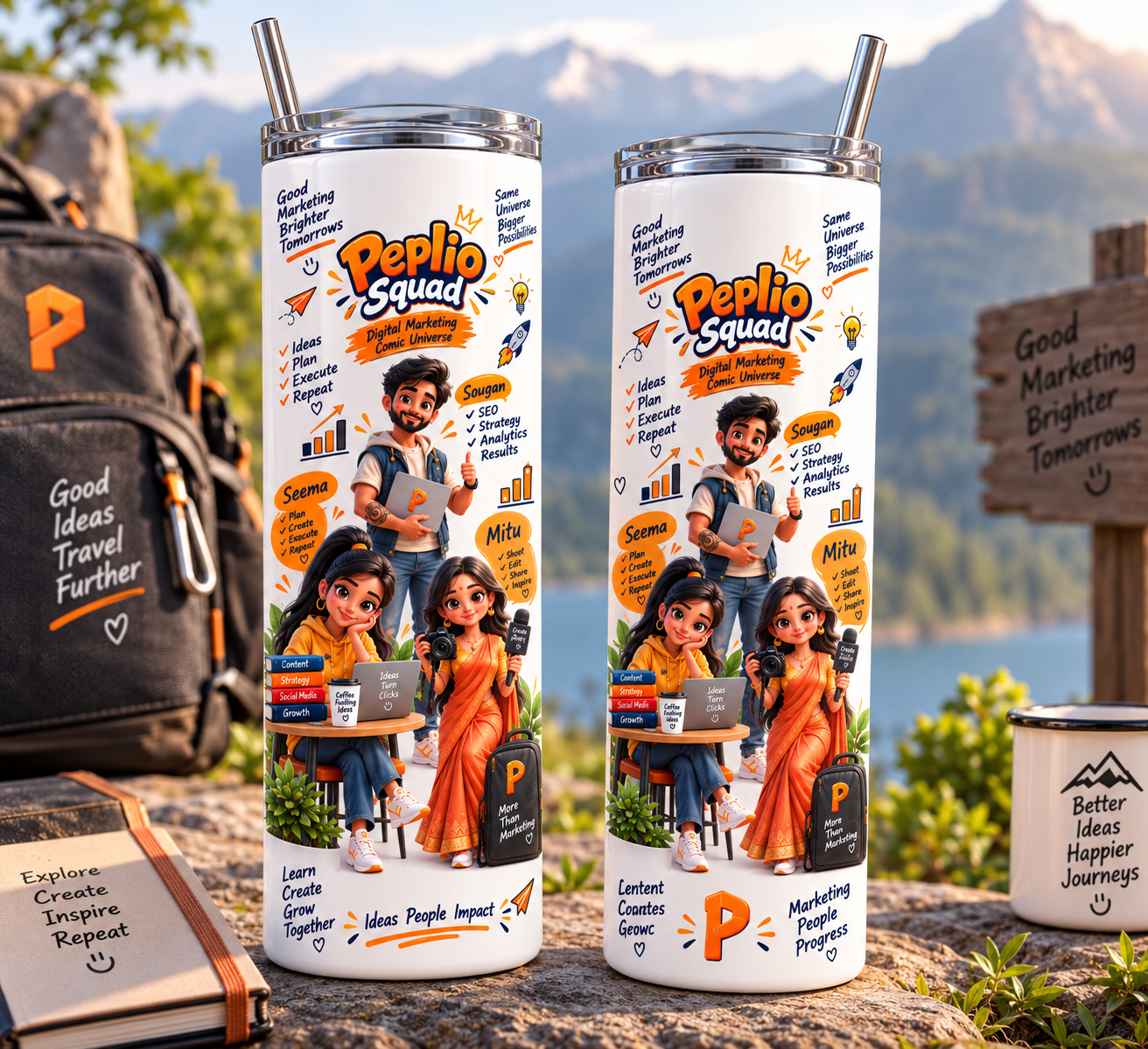Peplio Squad Tumbler Bottle — Digital Marketing Comic Universe | 20oz Insulated - Image 3