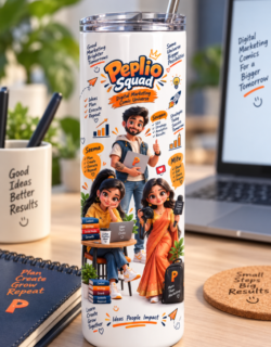 Peplio Squad Tumbler Bottle — Digital Marketing Comic Universe | 20oz Insulated
