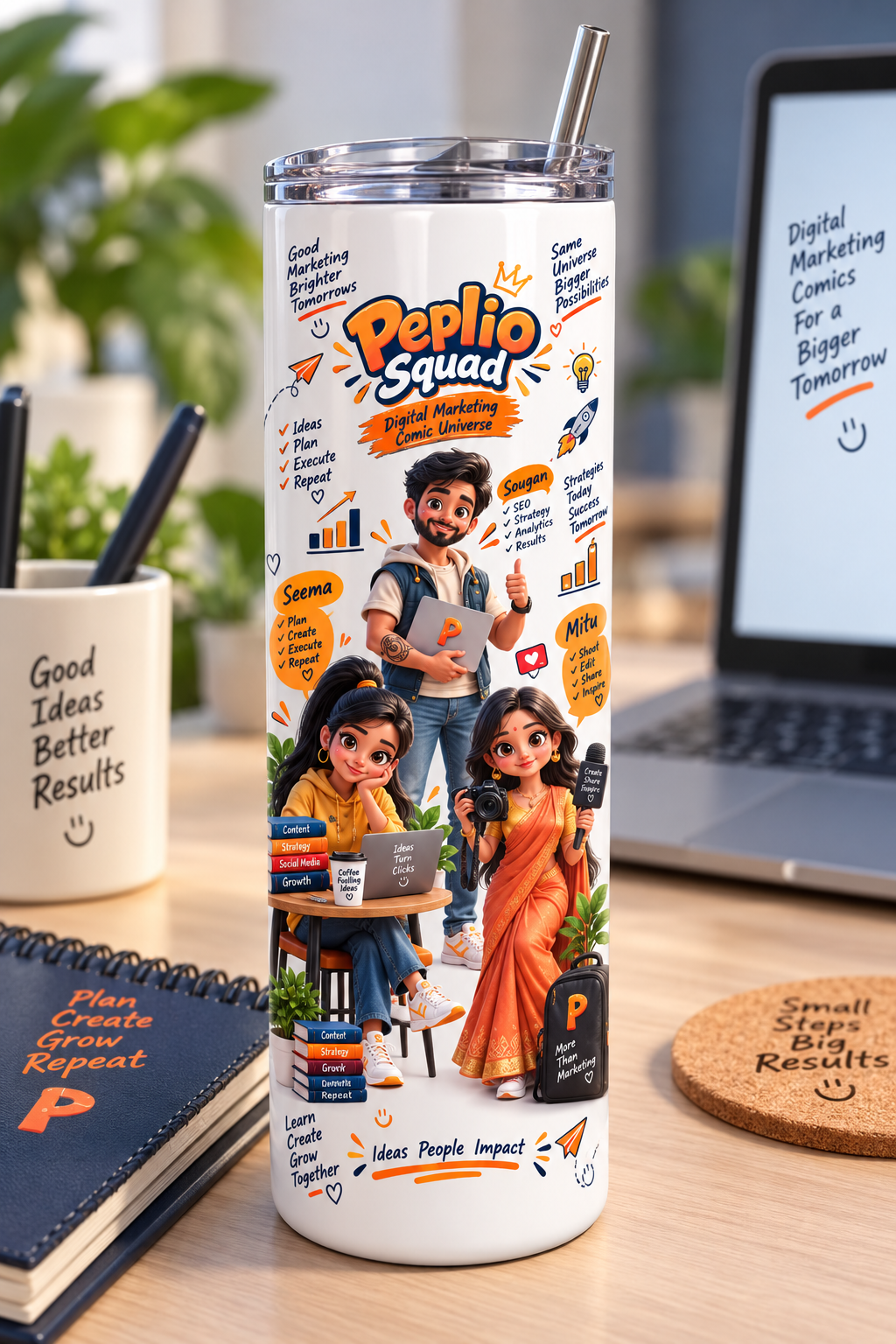 Peplio Squad Tumbler Bottle — Digital Marketing Comic Universe | 20oz Insulated - Image 2