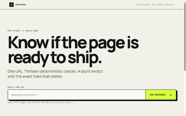 Shipcheck — Free Pre-Launch Page Checker by TaskDivers