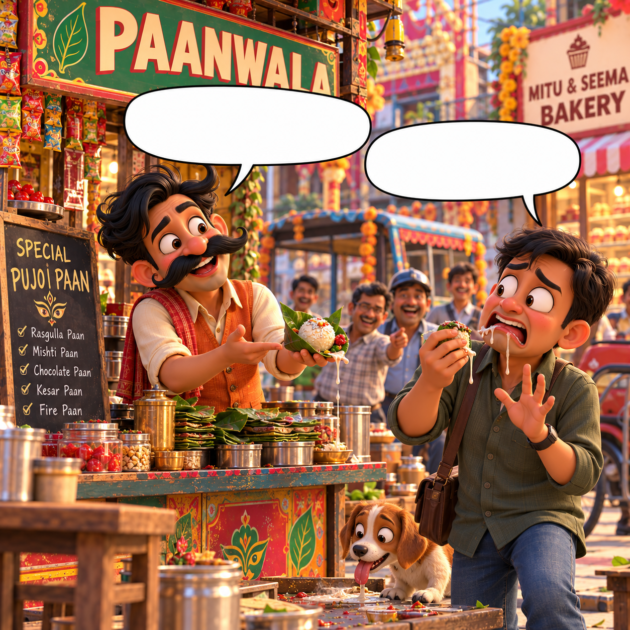 Paanwala serves a dripping Rasgulla Paan and a customer makes a disgusted face