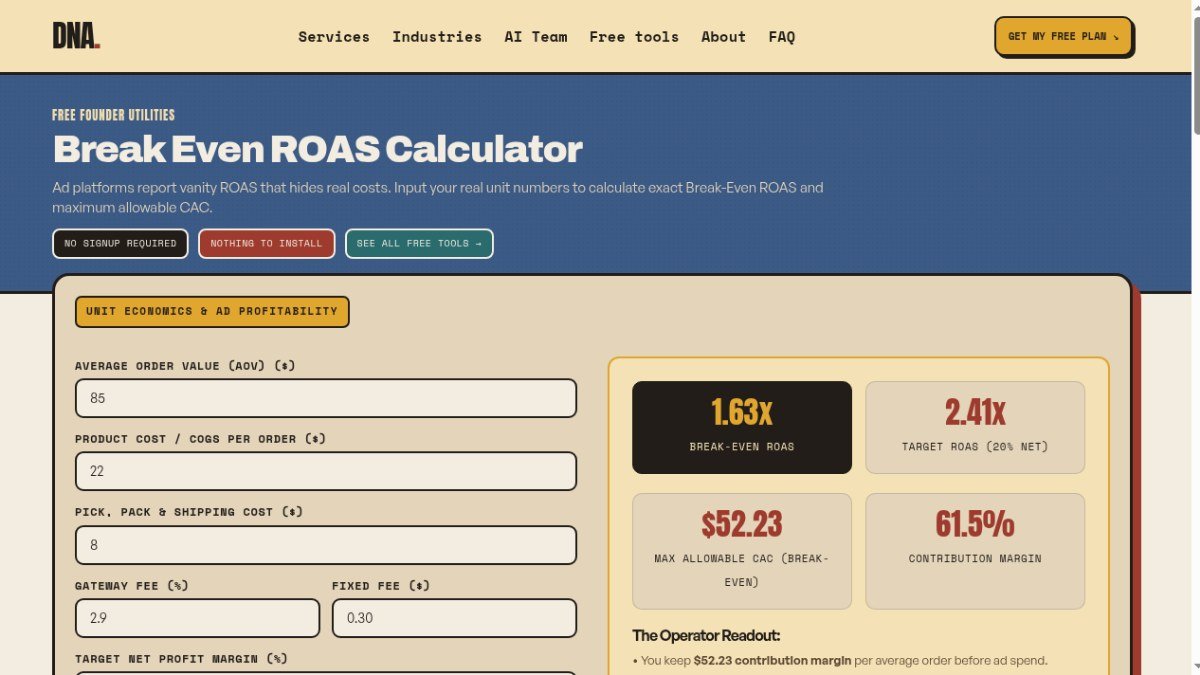 Break Even ROAS Calculator by DNA featured image