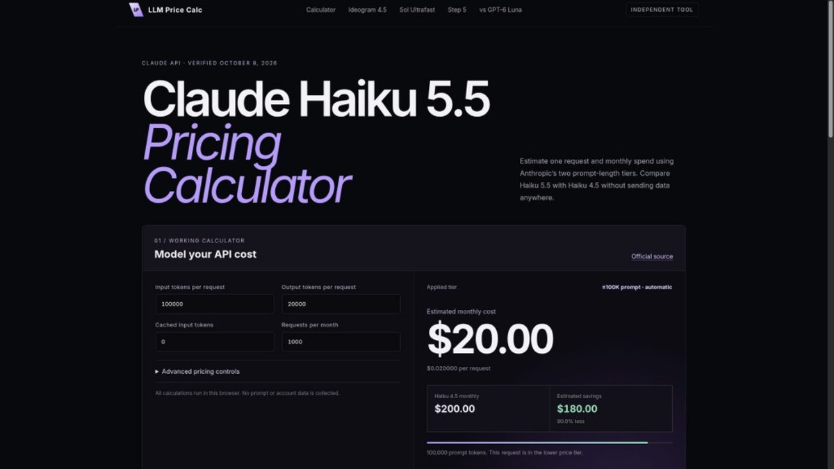 Claude Haiku 5.5 Pricing Calculator featured image