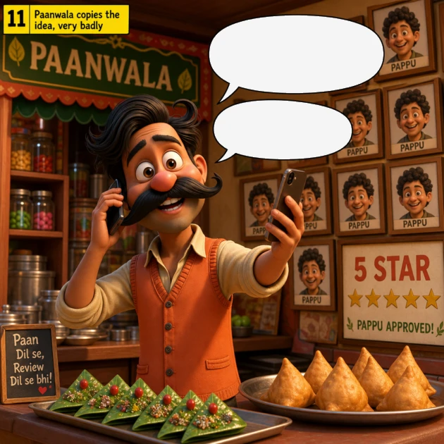Paanwala phones his Pappu cousins to write fake reviews in this SEO comic story